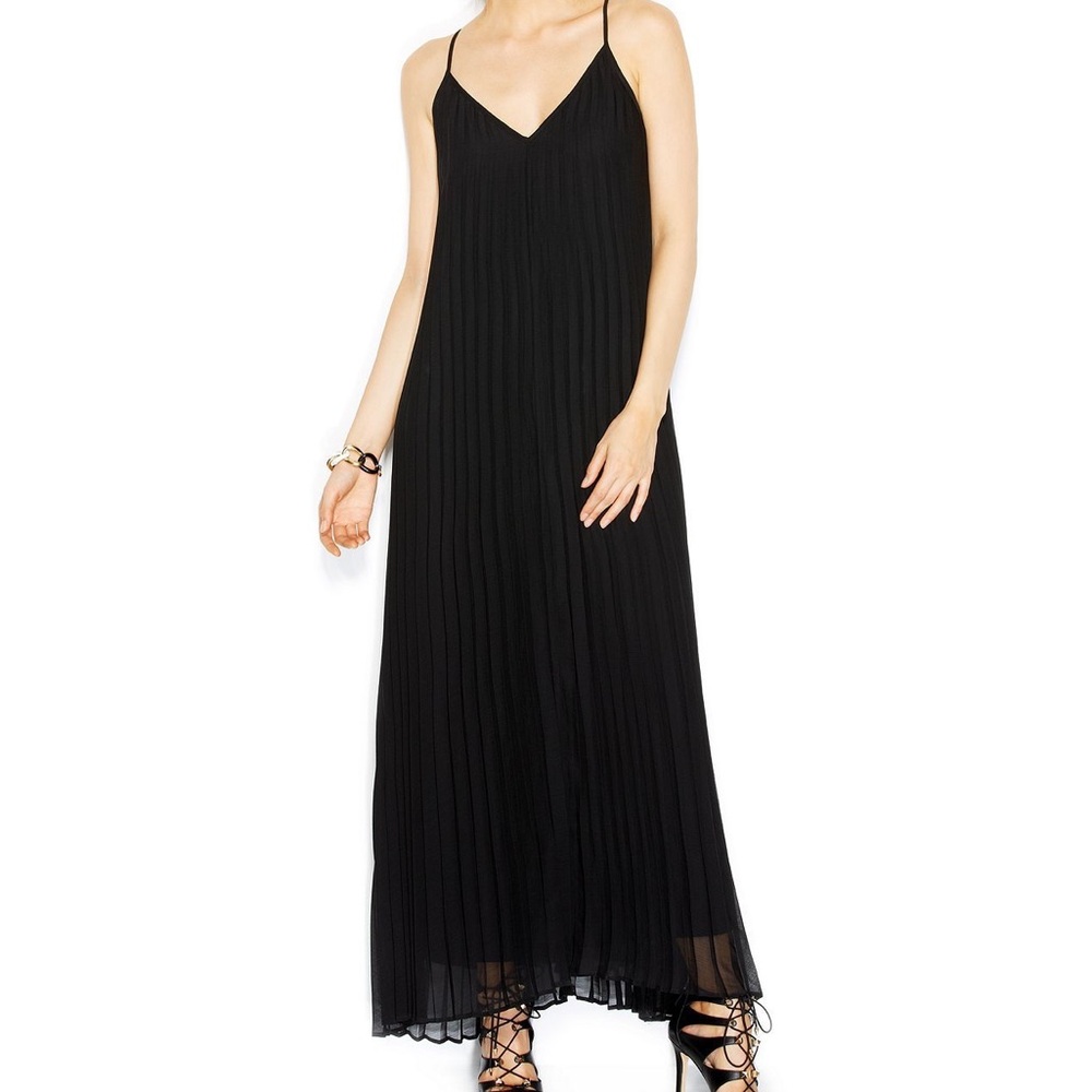 Bar III Pleated V-Neck Maxi Dress Black‎ Size M